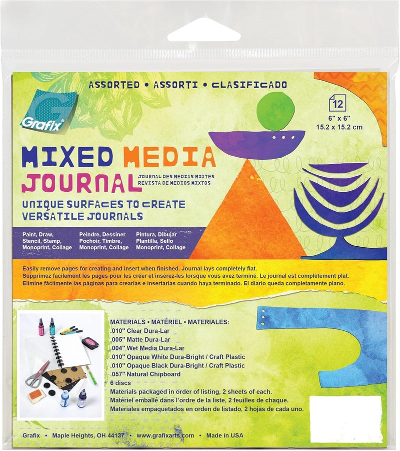 Grafix Mixed Media Journal Assorted Films 6"x6", Pack of 12 Sheets - Image 1